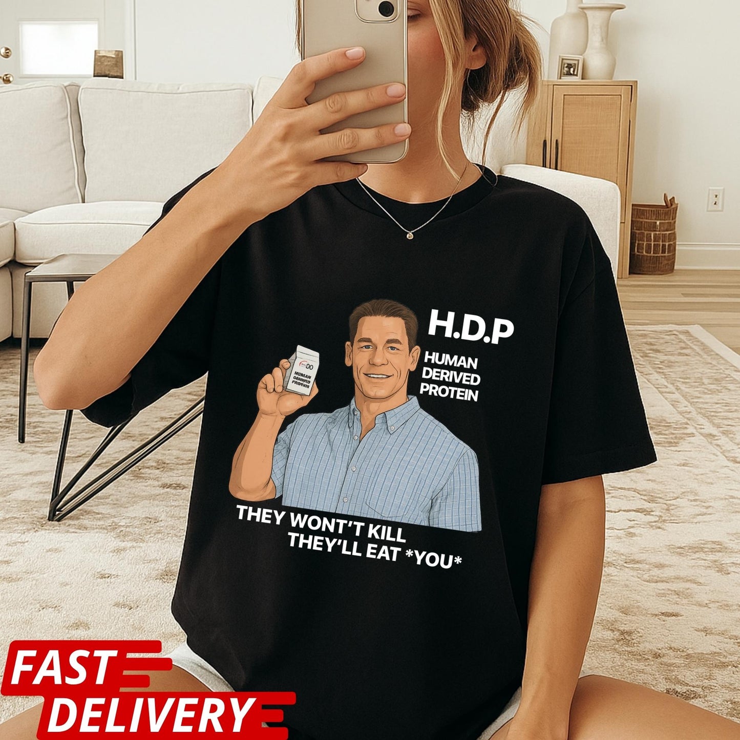 Pluribus HDP T-Shirt, John Cena Human Derived Protein Shirt, Pluribus Series Iconic Scene Tee, Sci-Fi Dark Humor Unisex Shirt