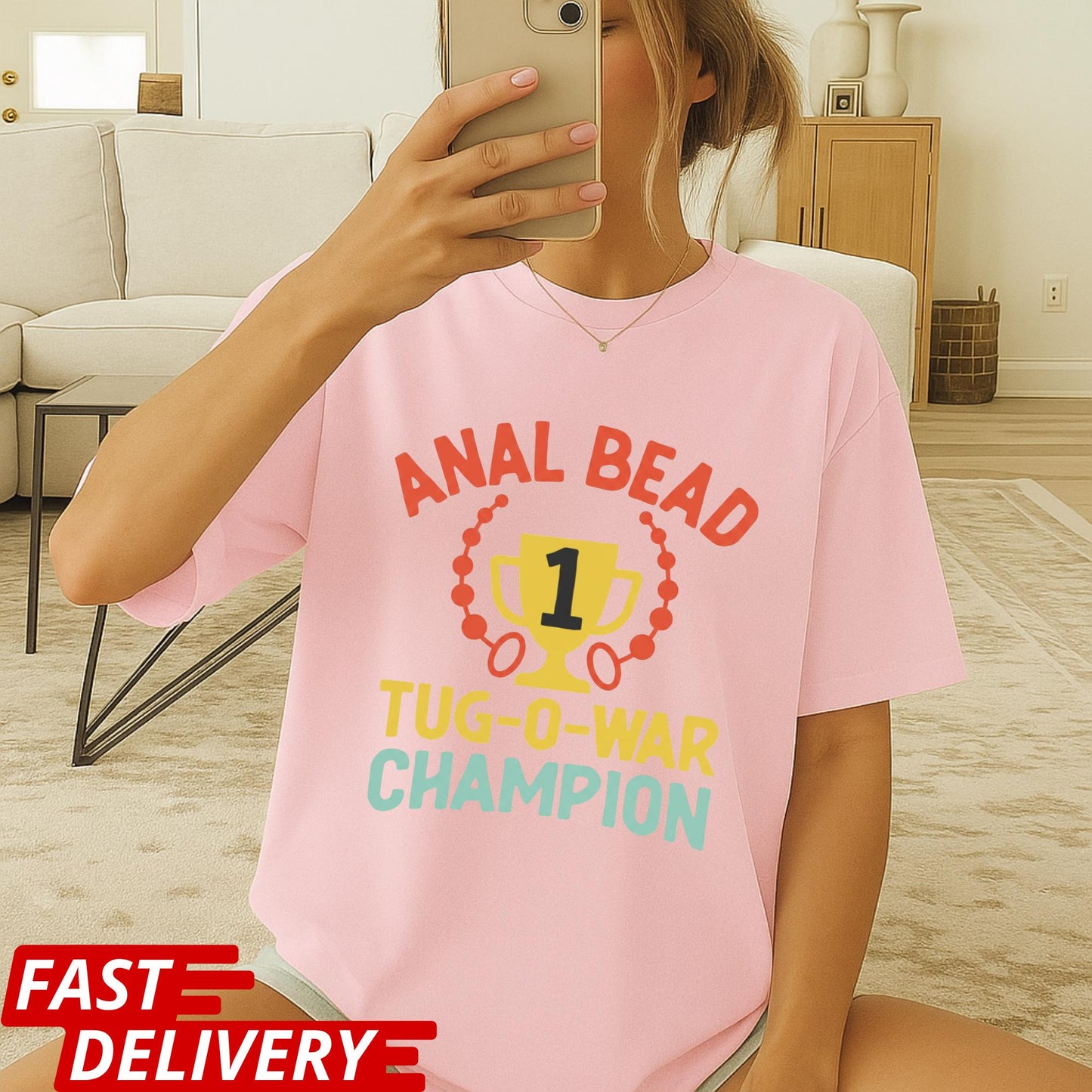 Funny Adult Shirt, Anal Bead Tug-O-War Champion Tee, Naughty Humor Shirt, Gag Gift T-Shirt, Adult Novelty Tee, Funny Party Shirt