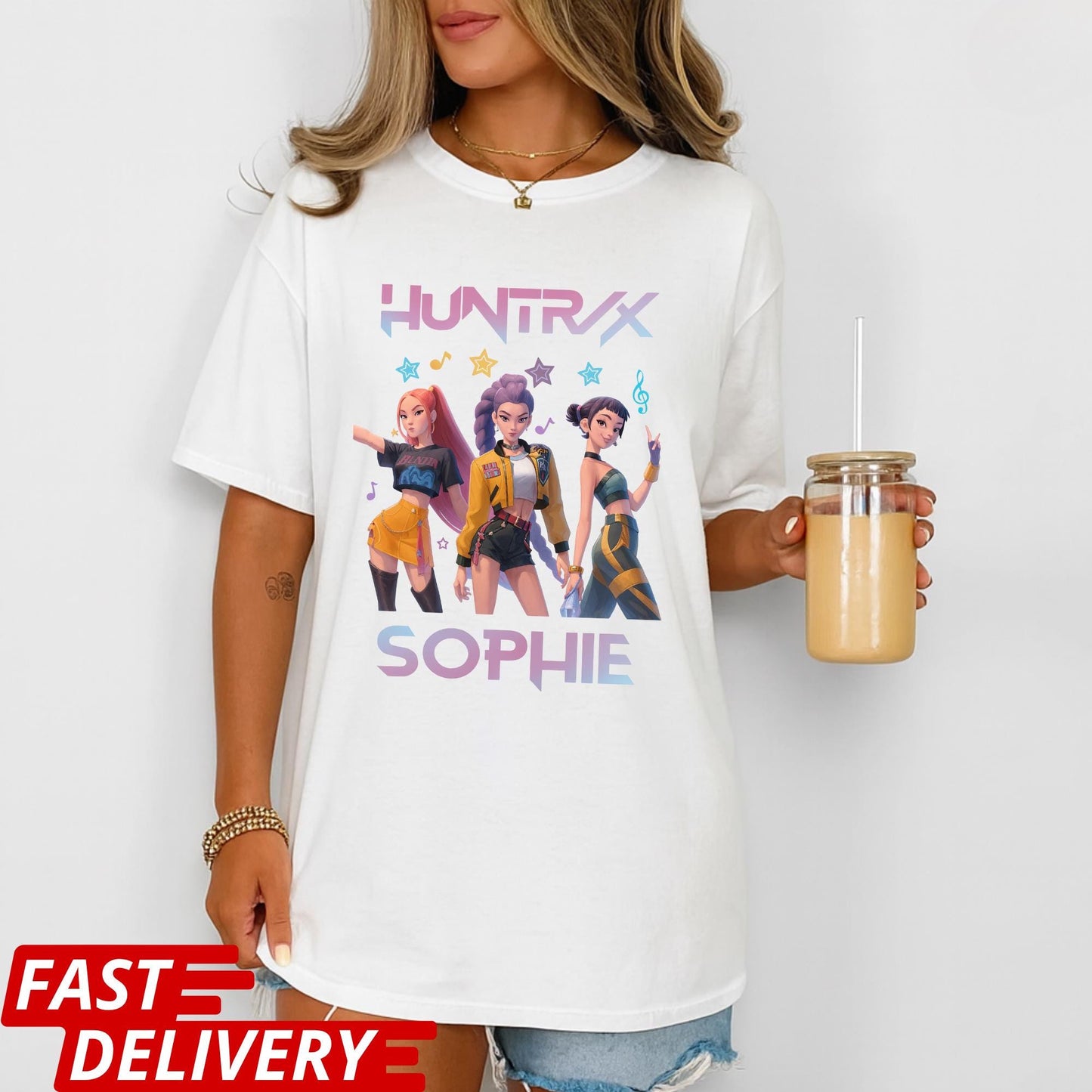 HUNTRX Sophie T-Shirt, Gamer Girl Anime Style Tee, Kpop Aesthetic Shirt, Virtual Idol Graphic Tee, Cool Pop Star Character Shirt