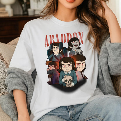 Abaddon Shirt, Haunted Hotel Cartoon T Shirt, Dark Gothic Graphic Tee, Spooky Demon Illustration, Unisex Meme Shirt