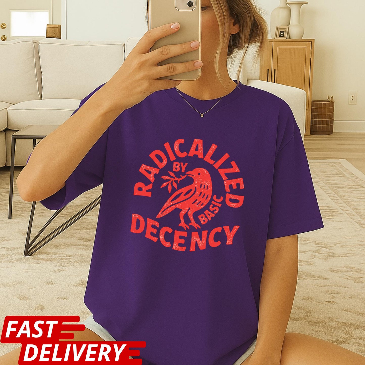 Radicalized By Basic Decency Shirt, Kindness T-Shirt, Peace Dove Tee, Positive Message Shirt, Minimal Graphic Tee, CottonBody Comfort Tee