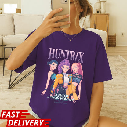 Huntrix Kpop Demon Hunters Shirt, Anime Girl Group Tee, Virtual Idol Graphic T-Shirt, Cute Kpop Merch Gift, Stylish Korean Pop Top