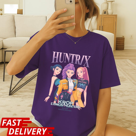 Huntrix Kpop Demon Hunters Shirt, Anime Girl Group Tee, Virtual Idol Graphic T-Shirt, Cute Kpop Merch Gift, Stylish Korean Pop Top