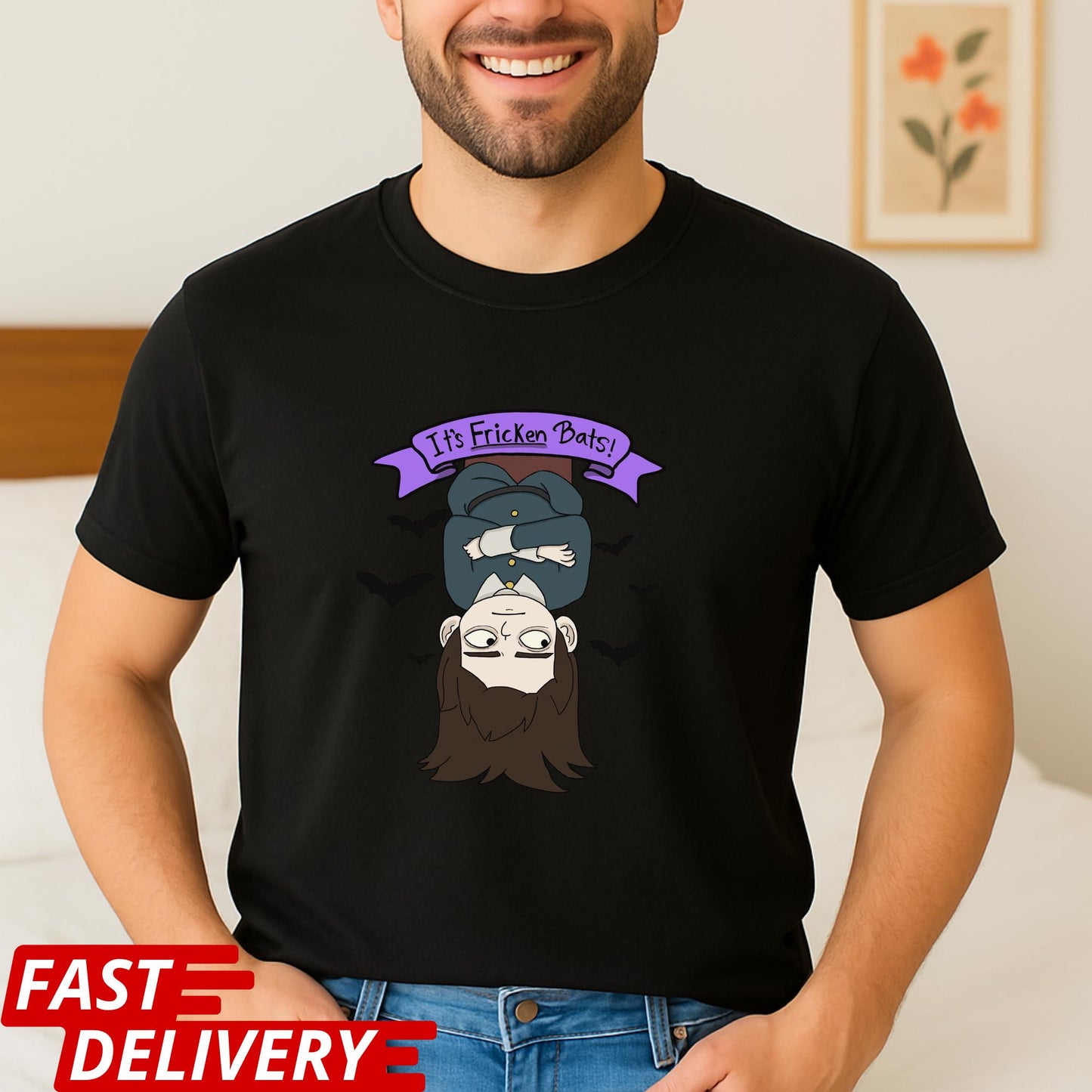 Haunted Hotel Abaddon Cartoon Inspired Custom T-shirt Dark Anime Horror Tee, Gothic Demon Graphic Shirt, Its Fricken Bats T Shirt