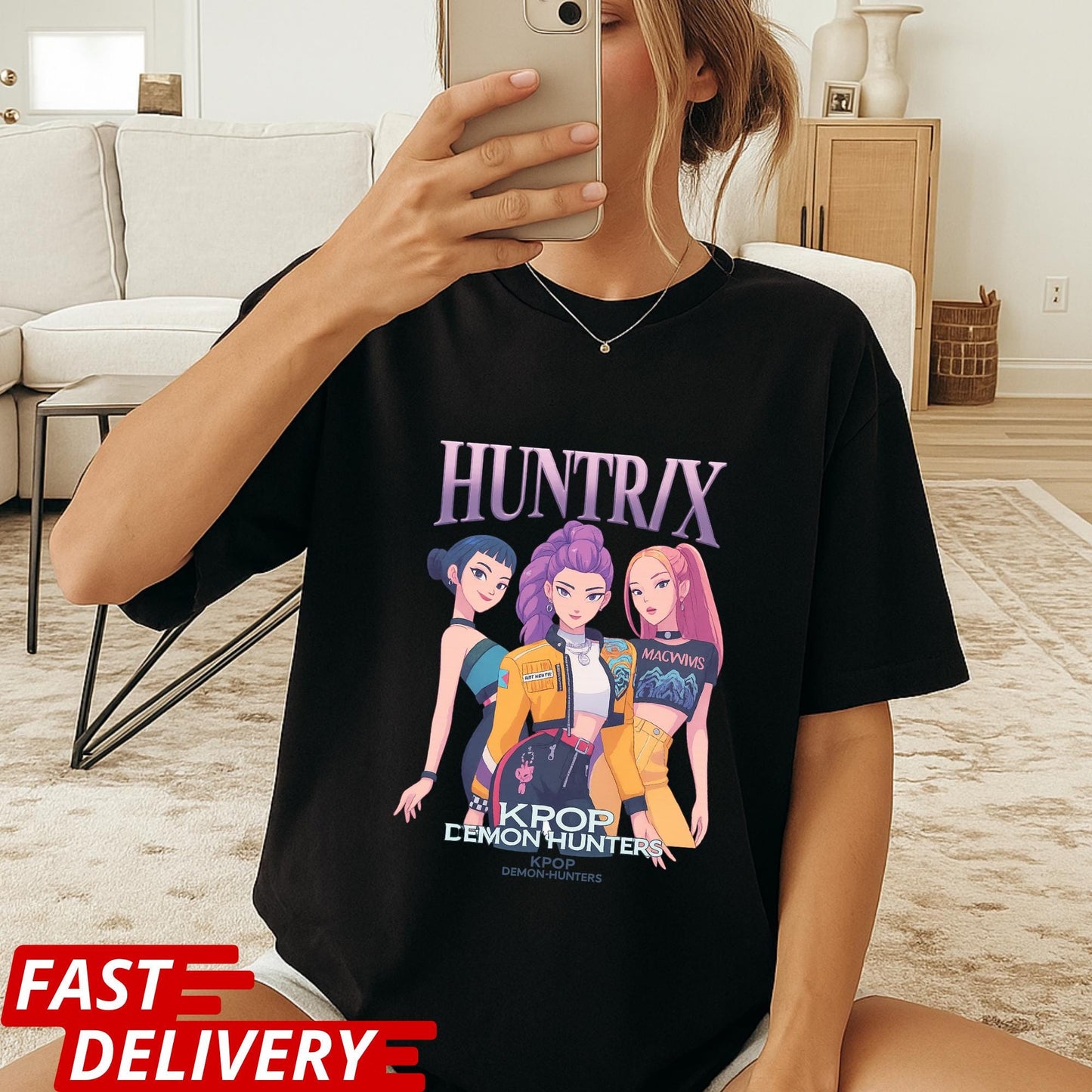 Huntrix Kpop Demon Hunters Shirt, Anime Girl Group Tee, Virtual Idol Graphic T-Shirt, Cute Kpop Merch Gift, Stylish Korean Pop Top