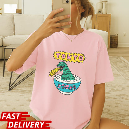 Tokyo Ramen Monster Shirt, Funny Japanese Food T-Shirt, Godzilla Noodle Bowl Tee, Kawaii Japan Graphic Tee, Cool Tokyo Streetwear