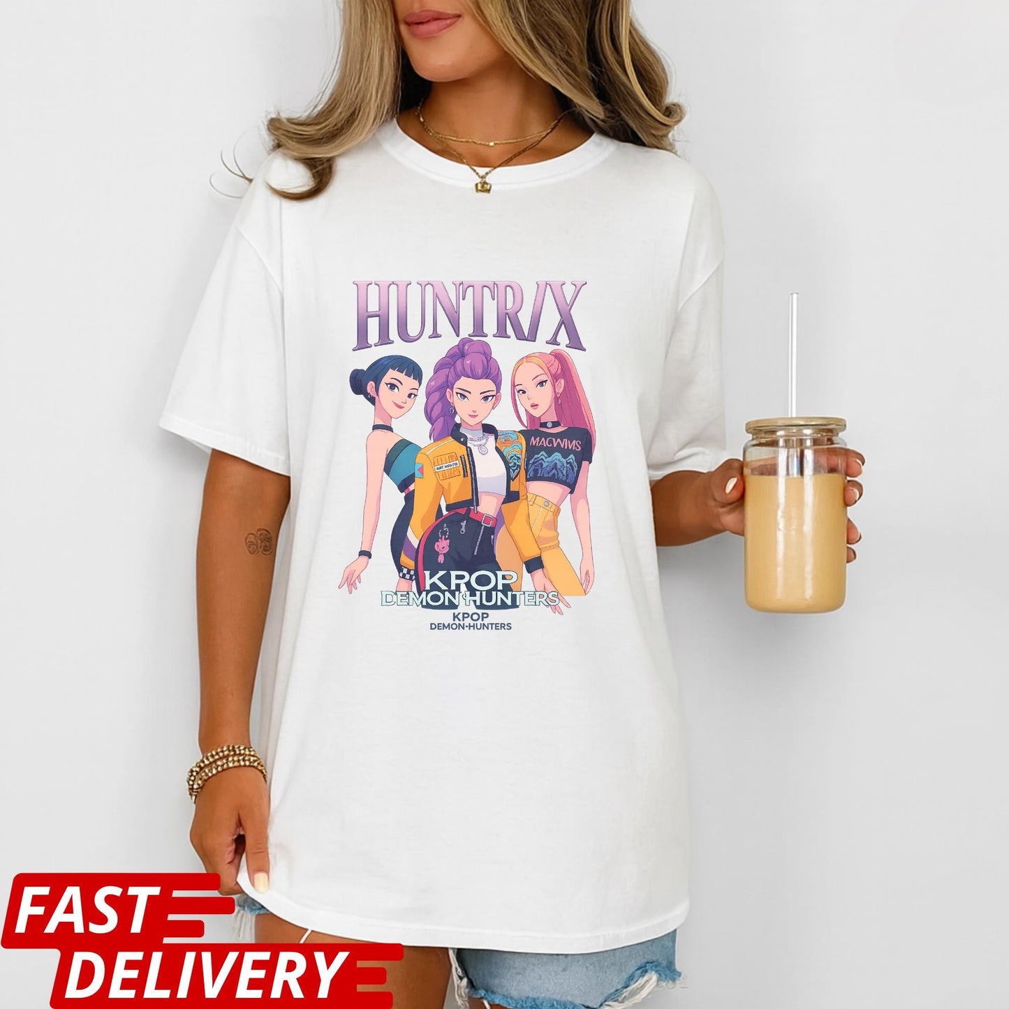 Huntrix Kpop Demon Hunters Shirt, Anime Girl Group Tee, Virtual Idol Graphic T-Shirt, Cute Kpop Merch Gift, Stylish Korean Pop Top