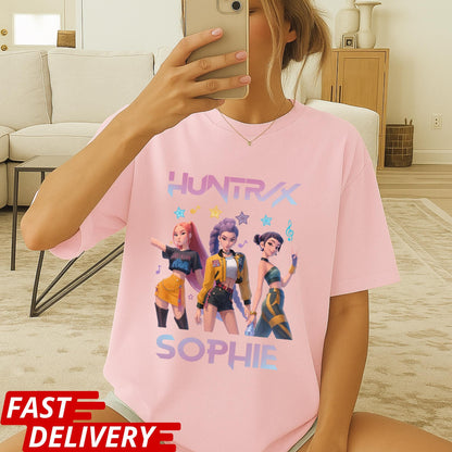 HUNTRX Sophie T-Shirt, Gamer Girl Anime Style Tee, Kpop Aesthetic Shirt, Virtual Idol Graphic Tee, Cool Pop Star Character Shirt