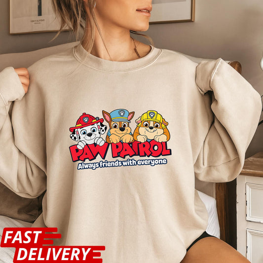 Paw Patrol Shirt for Kids, Always Friends with Everyone Tee, Cute Cartoon Puppy T-Shirt, Toddler Birthday Gift, Preschool Dog Lover Shirt
