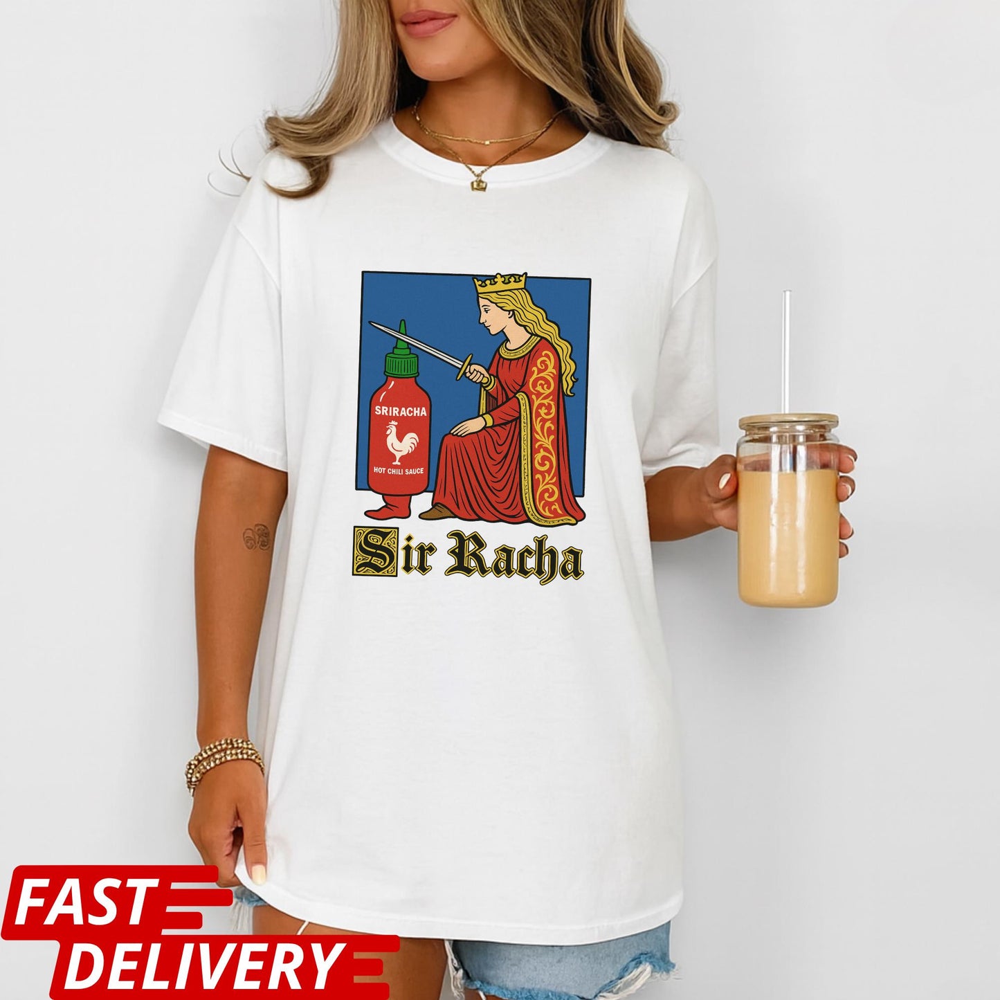 Funny Sriracha Shirt, Medieval Style Hot Sauce Tee, Sir Racha Graphic Tee, Foodie Shirt, Hot Sauce Lover Gift, Vintage Art Parody