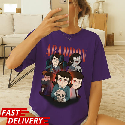 Abaddon Shirt, Haunted Hotel Cartoon T Shirt, Dark Gothic Graphic Tee, Spooky Demon Illustration, Unisex Meme Shirt