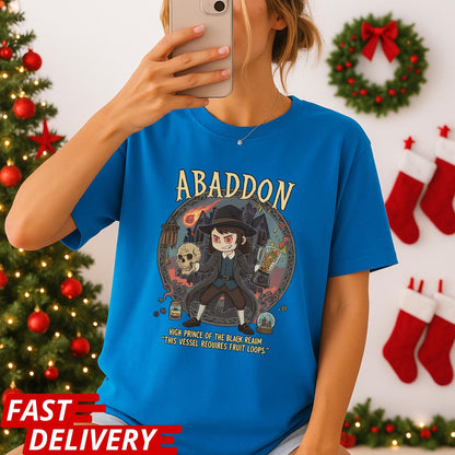 High Prince Of The Black Realm, This Vessel Requires Fruit Loops Tee, Haunted Hotel Abaddon Cartoon Inspired Custom T-shirt Dark Horror Tee