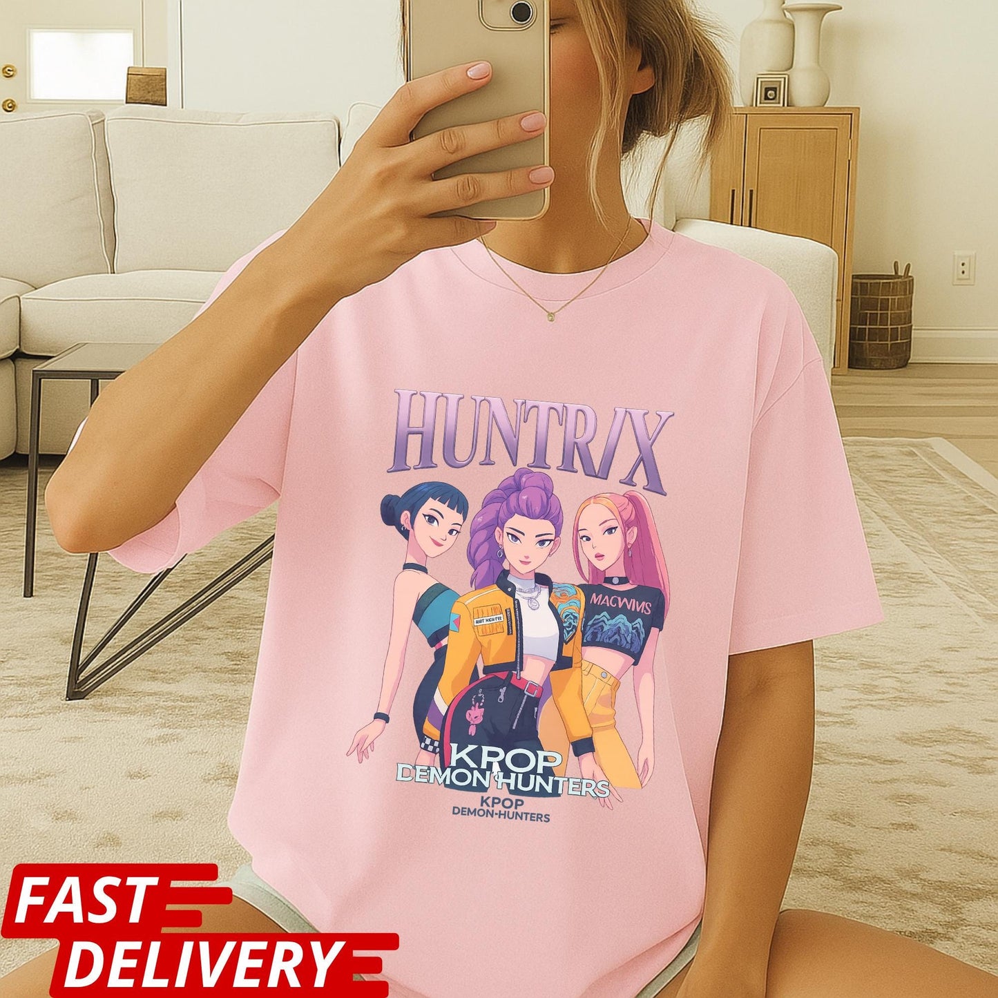 Huntrix Kpop Demon Hunters Shirt, Anime Girl Group Tee, Virtual Idol Graphic T-Shirt, Cute Kpop Merch Gift, Stylish Korean Pop Top