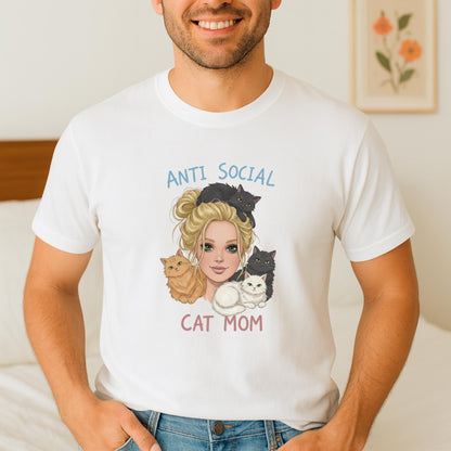 Anti Social Cat Mom T-Shirt, Cute Cat Lover Tee, Introvert Cat Mom Graphic Shirt, Funny Cat Lady Top, Gift for Cat Moms, Vintage Cat Tee