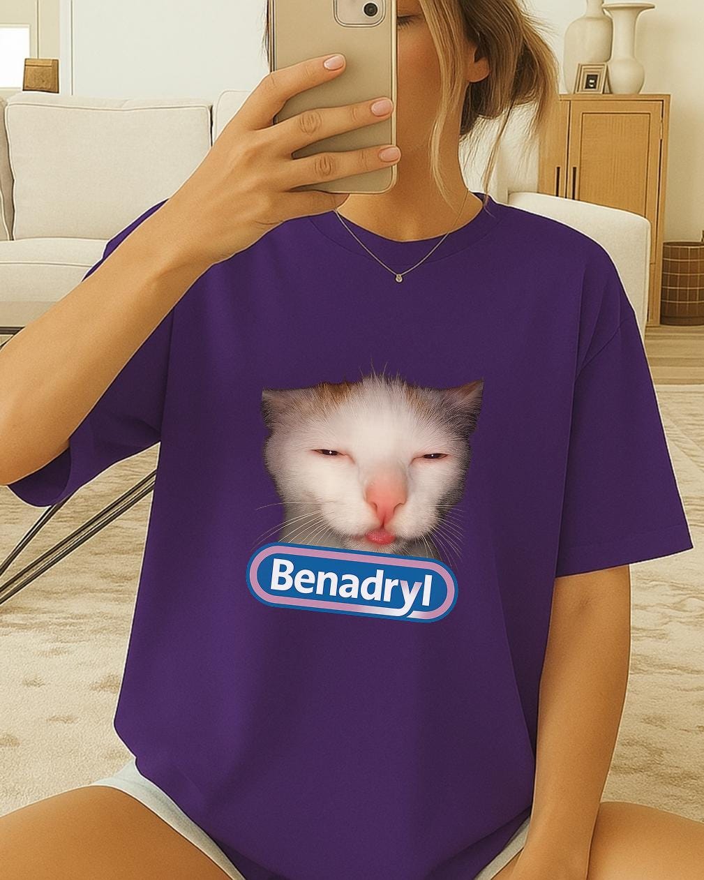 Benadryl Meme Cat Shirt, Funny Sleepy Cat T Shirt, Viral Benadryl Cat Meme Tee, Tired Cat Humor Shirt, Unisex Funny Graphic Tee