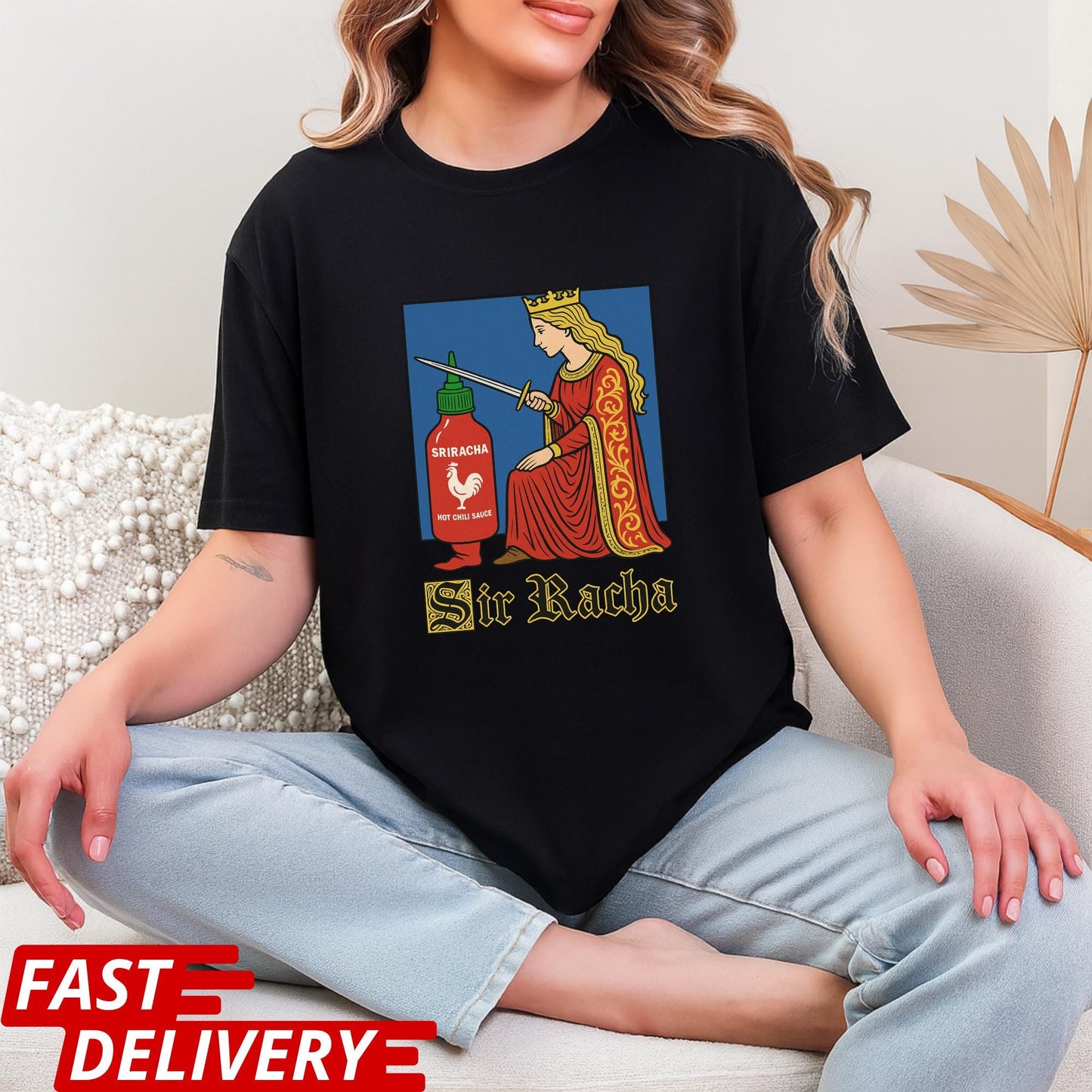 Funny Sriracha Shirt, Medieval Style Hot Sauce Tee, Sir Racha Graphic Tee, Foodie Shirt, Hot Sauce Lover Gift, Vintage Art Parody