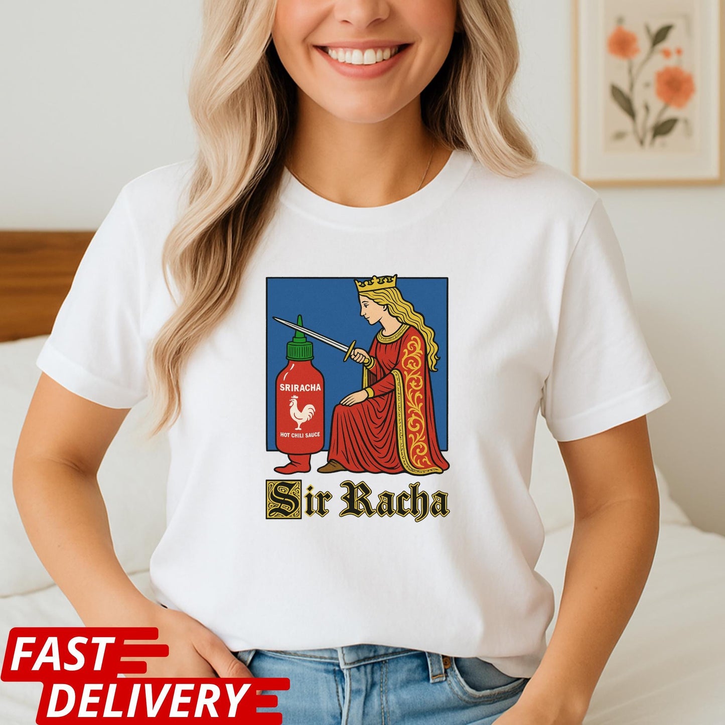 Funny Sriracha Shirt, Medieval Style Hot Sauce Tee, Sir Racha Graphic Tee, Foodie Shirt, Hot Sauce Lover Gift, Vintage Art Parody