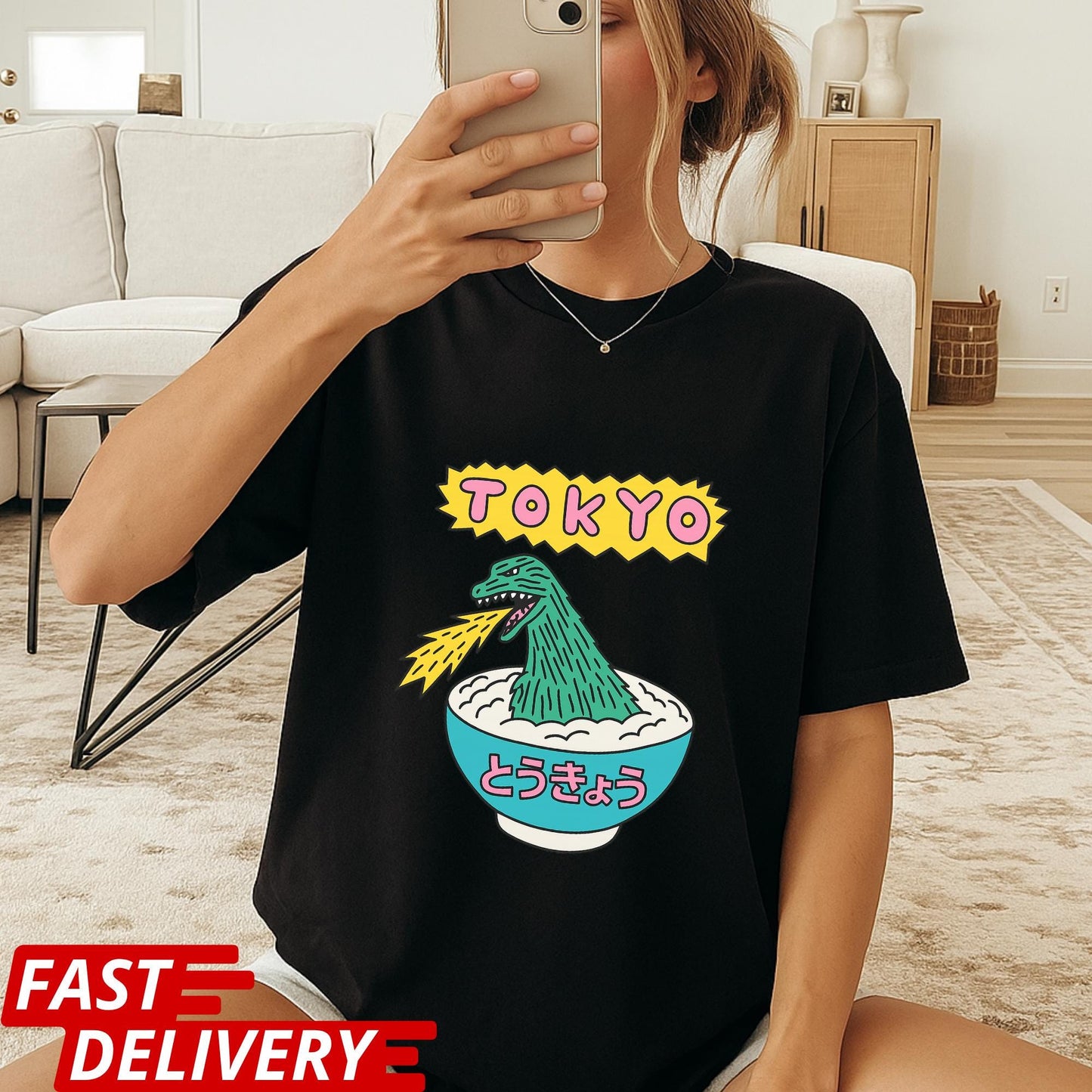 Tokyo Ramen Monster Shirt, Funny Japanese Food T-Shirt, Godzilla Noodle Bowl Tee, Kawaii Japan Graphic Tee, Cool Tokyo Streetwear