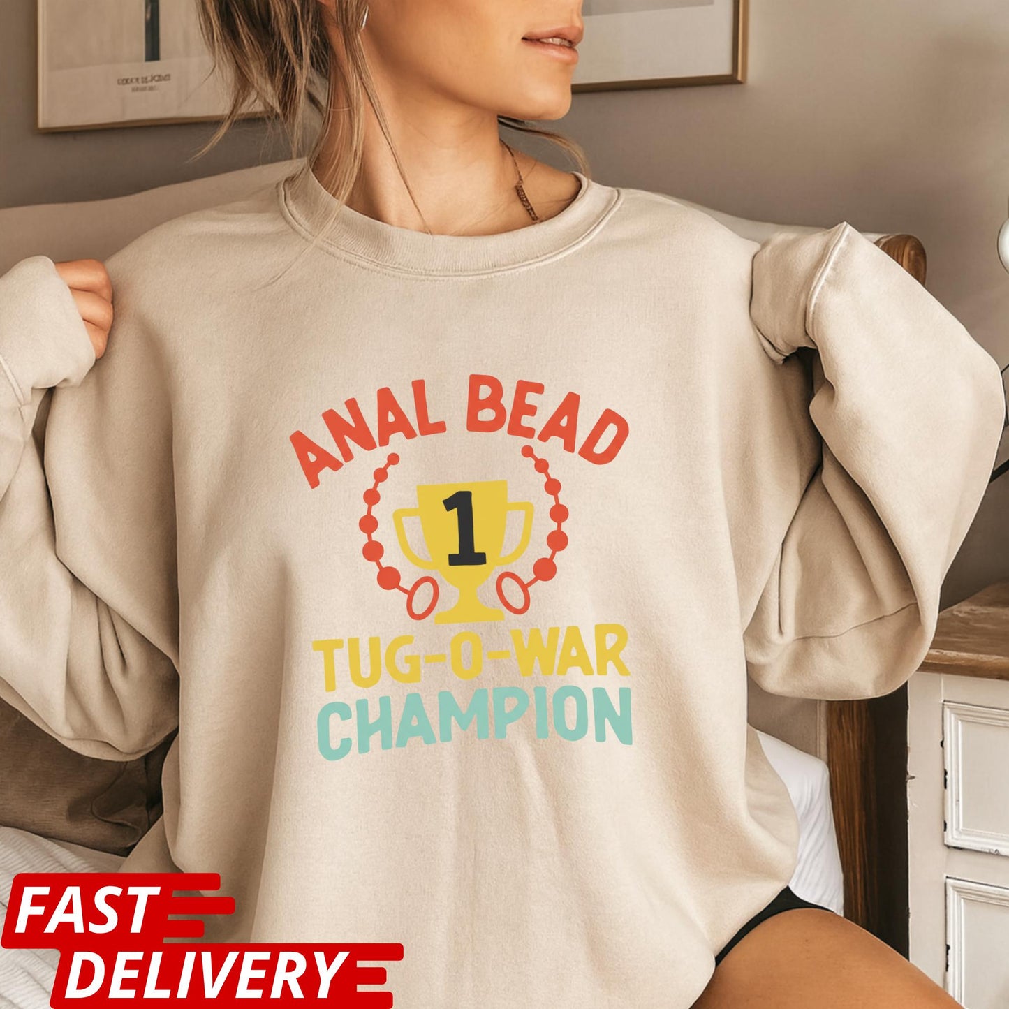Funny Adult Shirt, Anal Bead Tug-O-War Champion Tee, Naughty Humor Shirt, Gag Gift T-Shirt, Adult Novelty Tee, Funny Party Shirt