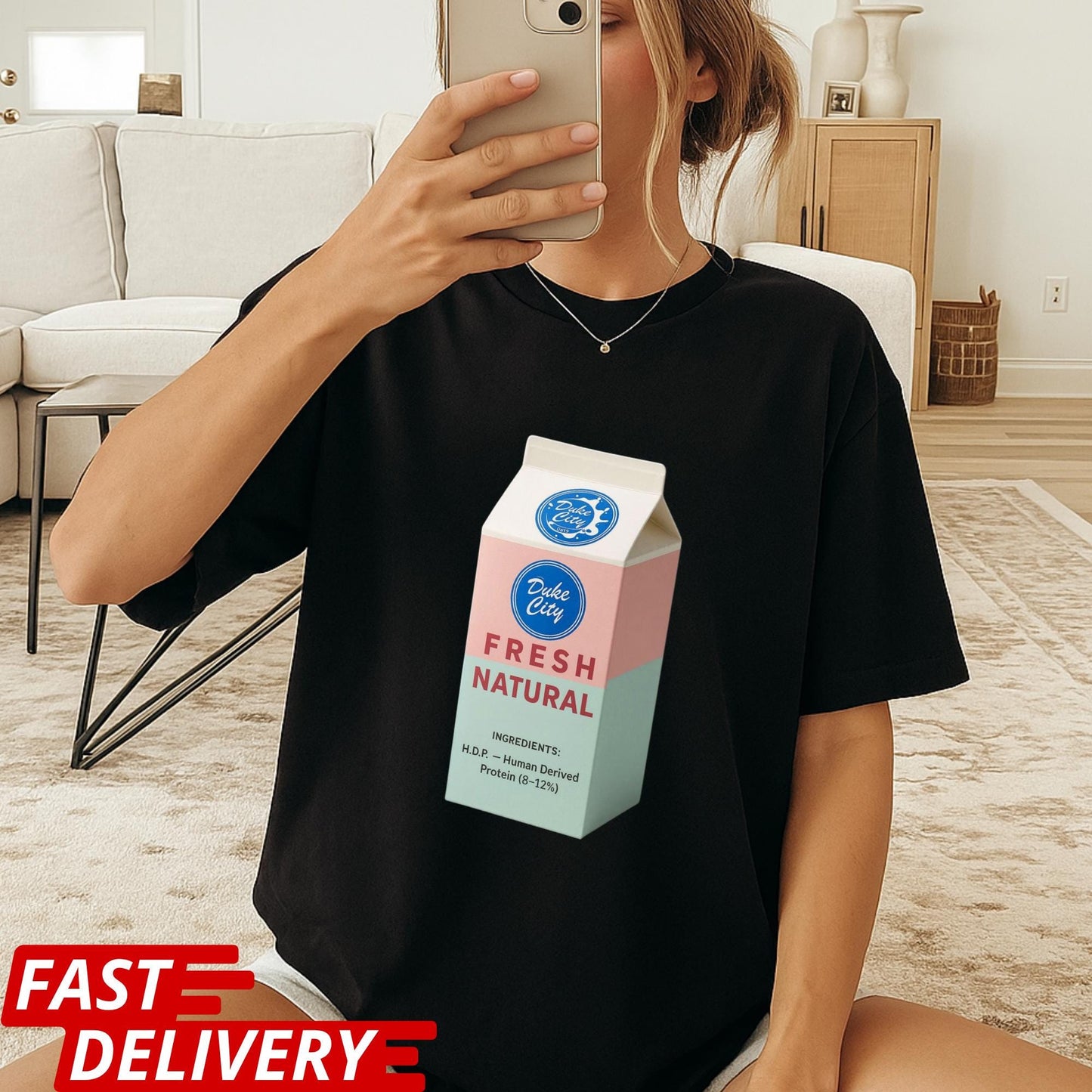 Pluribus HDP Milk Carton T-Shirt, Human-Derived Protein (HDP) Design, Pluribus Series Fan Shirt, John Cena Cameo Tee, Dark Sci-Fi TV Shirt