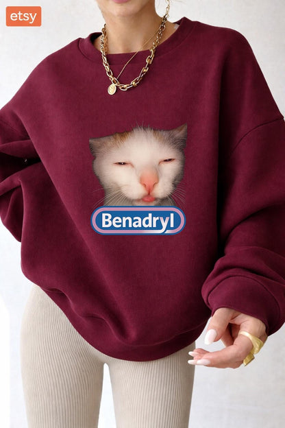 Benadryl Meme Cat Shirt, Funny Sleepy Cat T Shirt, Viral Benadryl Cat Meme Tee, Tired Cat Humor Shirt, Unisex Funny Graphic Tee