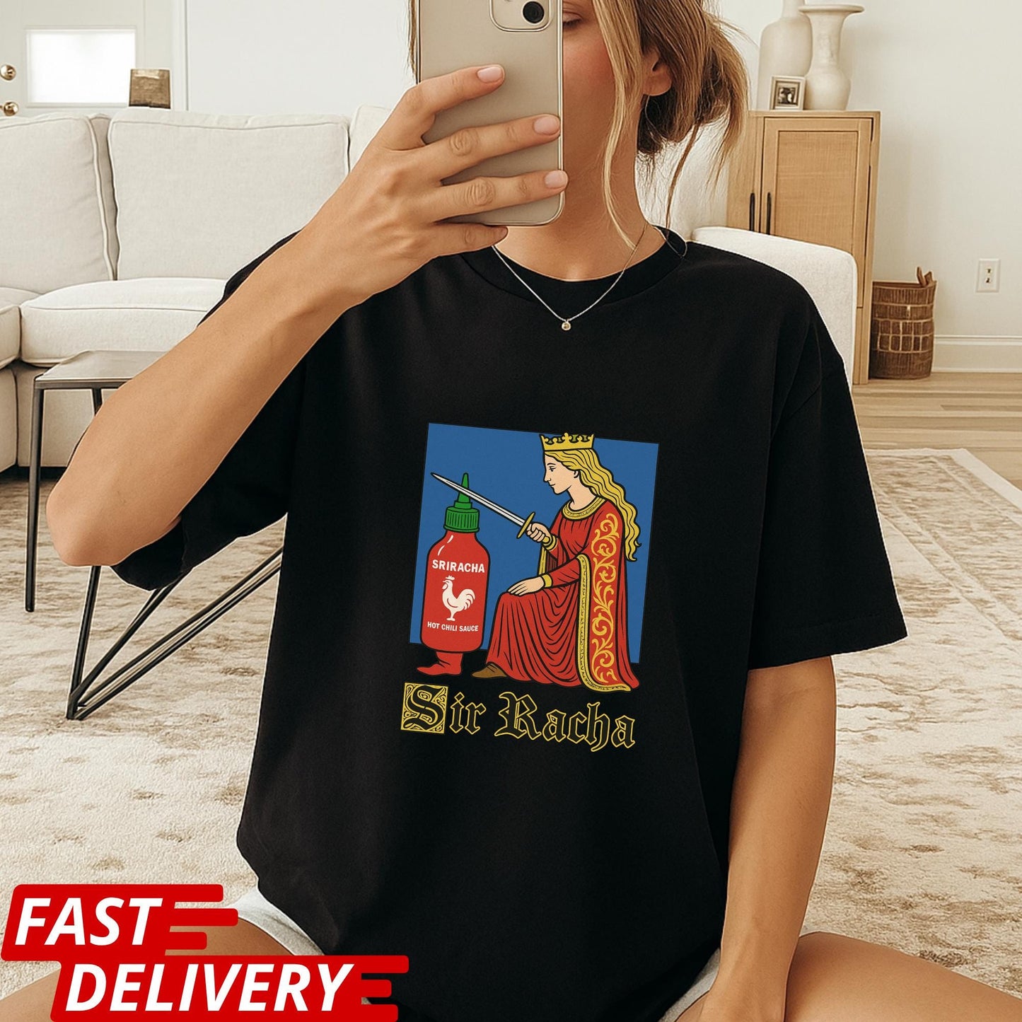 Funny Sriracha Shirt, Medieval Style Hot Sauce Tee, Sir Racha Graphic Tee, Foodie Shirt, Hot Sauce Lover Gift, Vintage Art Parody