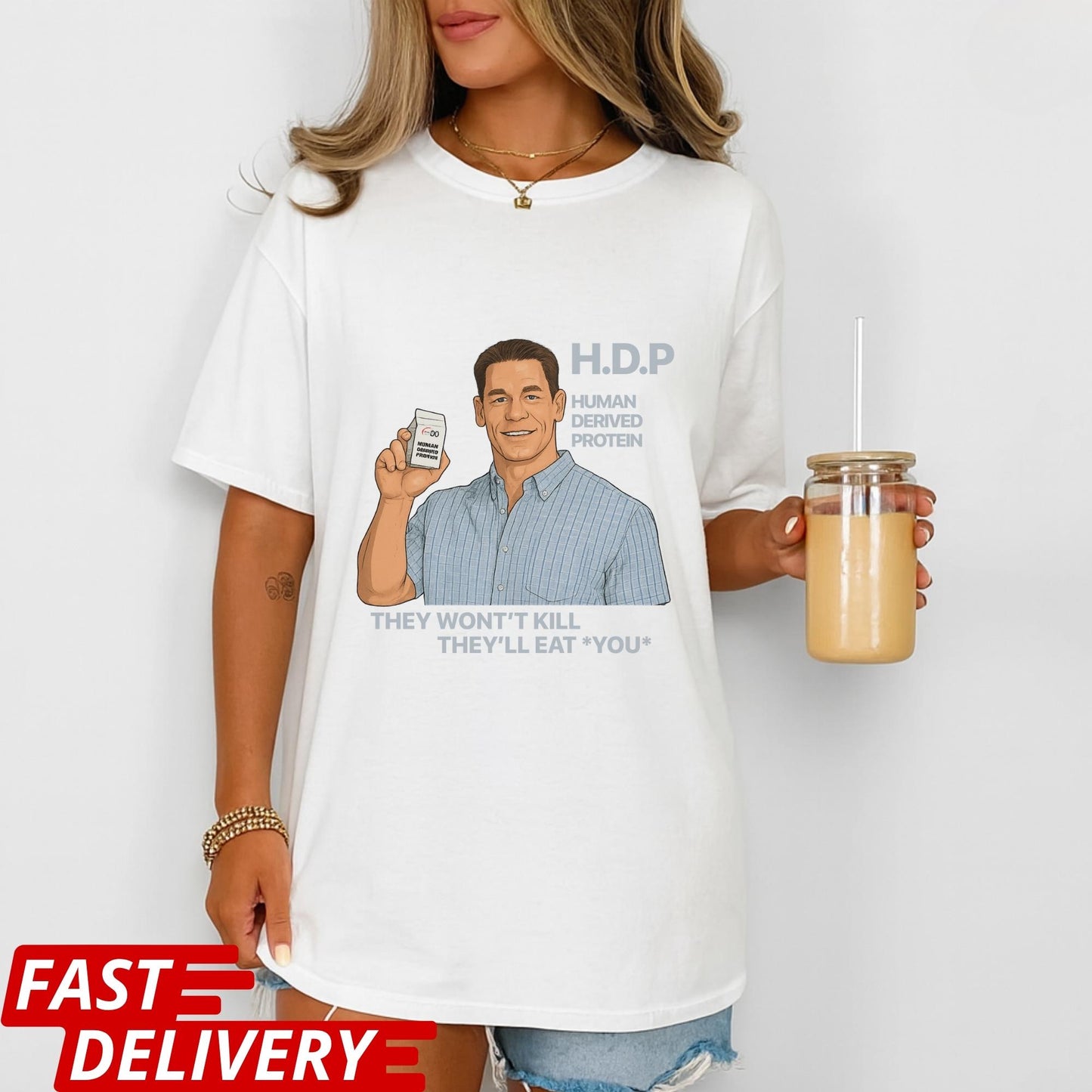 Pluribus HDP T-Shirt, John Cena Human Derived Protein Shirt, Pluribus Series Iconic Scene Tee, Sci-Fi Dark Humor Unisex Shirt