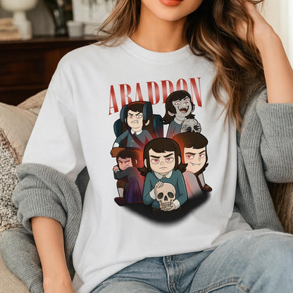 Abaddon Shirt, Haunted Hotel Cartoon T Shirt, Dark Gothic Graphic Tee, Spooky Demon Illustration, Unisex Meme Shirt