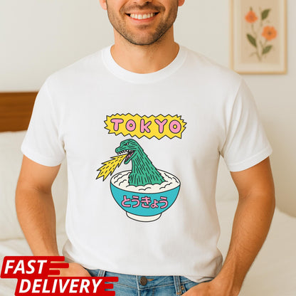 Tokyo Ramen Monster Shirt, Funny Japanese Food T-Shirt, Godzilla Noodle Bowl Tee, Kawaii Japan Graphic Tee, Cool Tokyo Streetwear