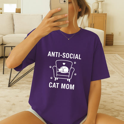 Anti Social Cat Mom T-Shirt, Funny Cat Lover Tee, Introvert Cat Mom Shirt, Cute Cozy Cat Graphic Top, Gift for Cat Moms, Funny Cat Shirt