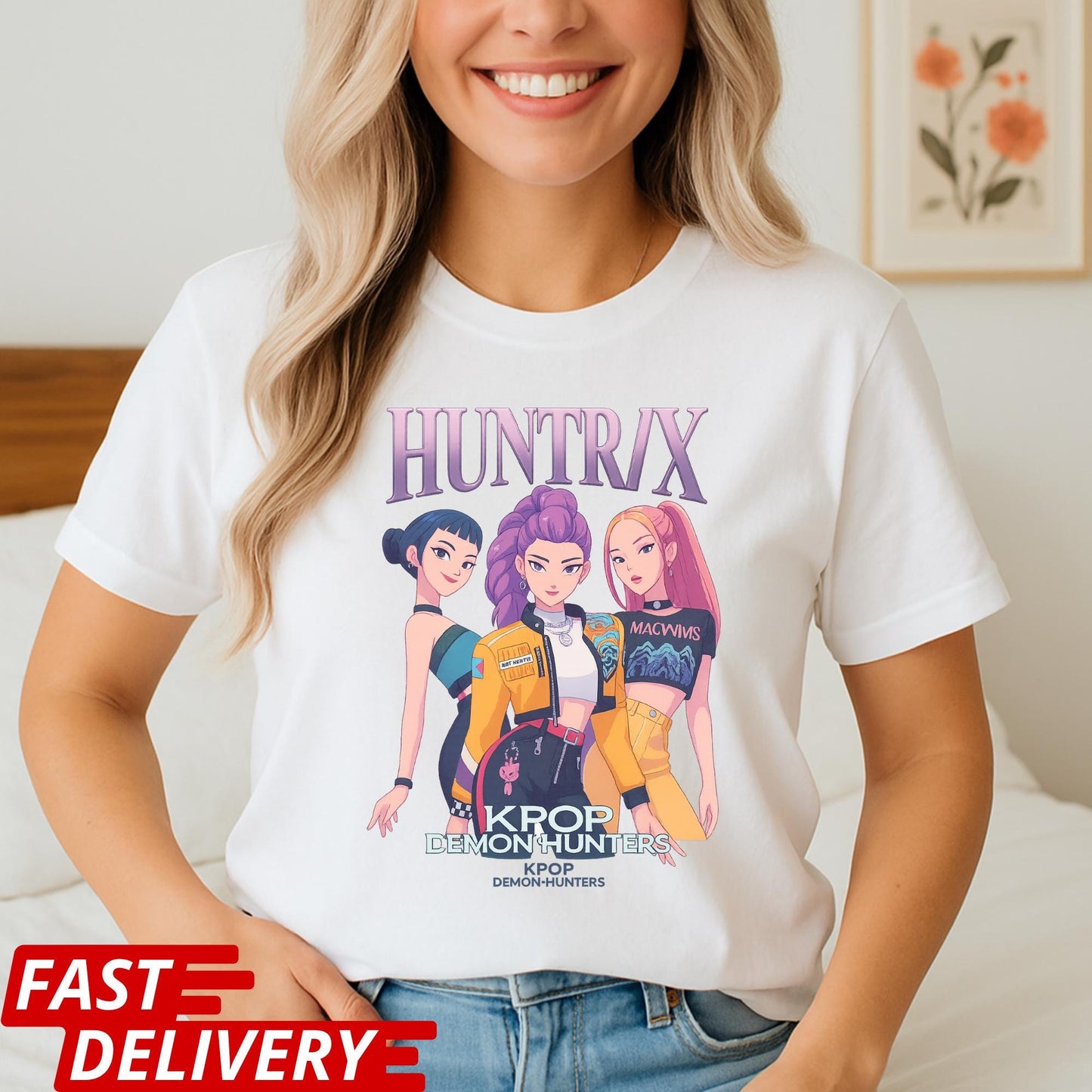 Huntrix Kpop Demon Hunters Shirt, Anime Girl Group Tee, Virtual Idol Graphic T-Shirt, Cute Kpop Merch Gift, Stylish Korean Pop Top