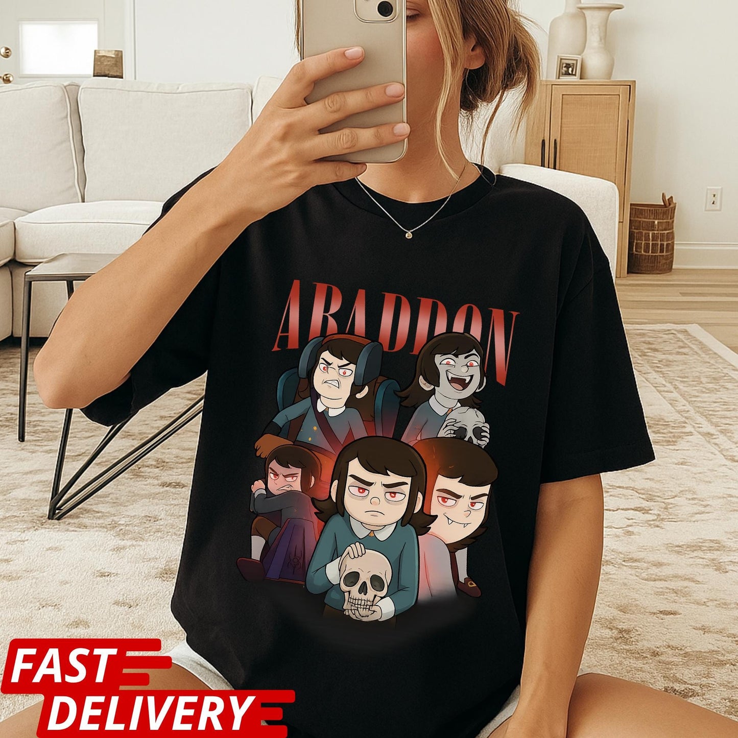 Abaddon Shirt, Haunted Hotel Cartoon T Shirt, Dark Gothic Graphic Tee, Spooky Demon Illustration, Unisex Meme Shirt