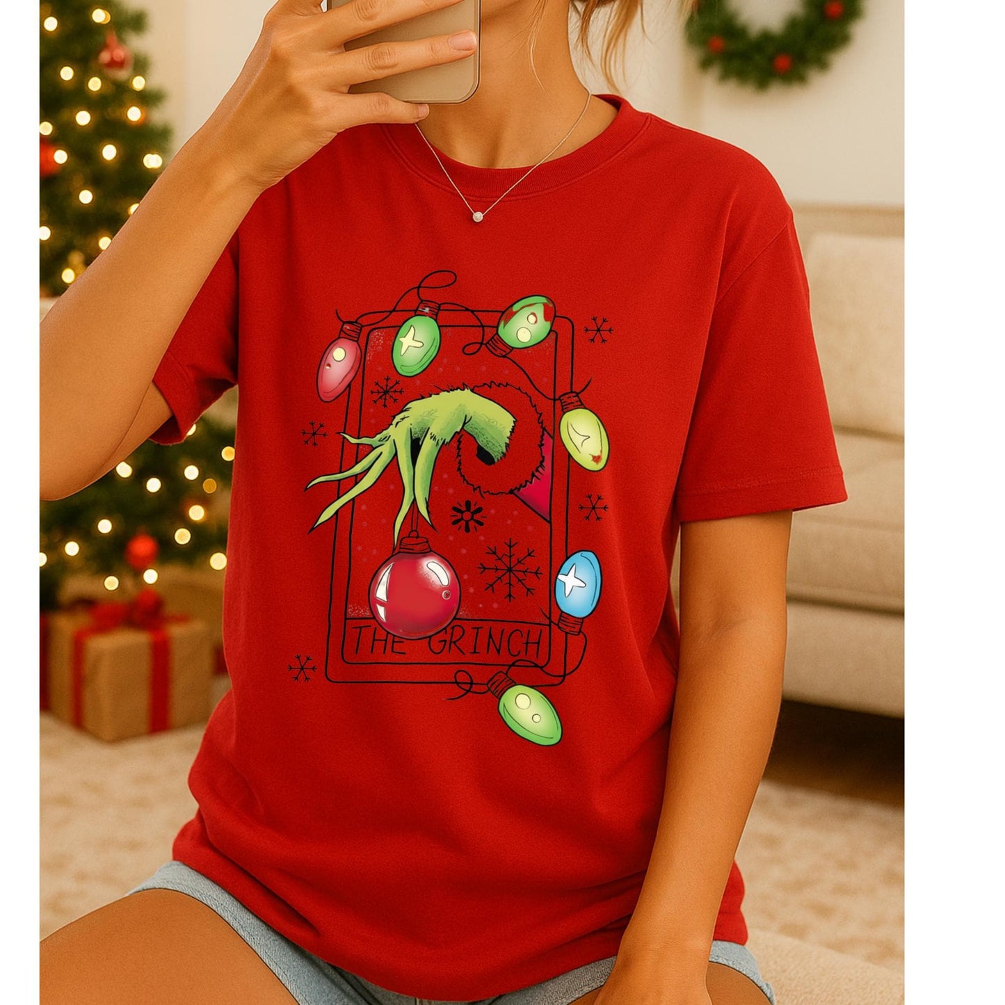 Funny Christmas Chief Parody T-Shirt, Green Mischief Hand Holiday Tee, Chief Xmas Lights Graphic Shirt, Cute Festive Cartoon Top