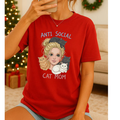 Anti Social Cat Mom T-Shirt, Cute Cat Lover Tee, Introvert Cat Mom Graphic Shirt, Funny Cat Lady Top, Gift for Cat Moms, Vintage Cat Tee