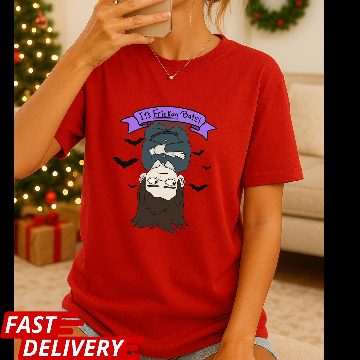 Haunted Hotel Abaddon Cartoon Inspired Custom T-shirt Dark Anime Horror Tee, Gothic Demon Graphic Shirt, Its Fricken Bats T Shirt