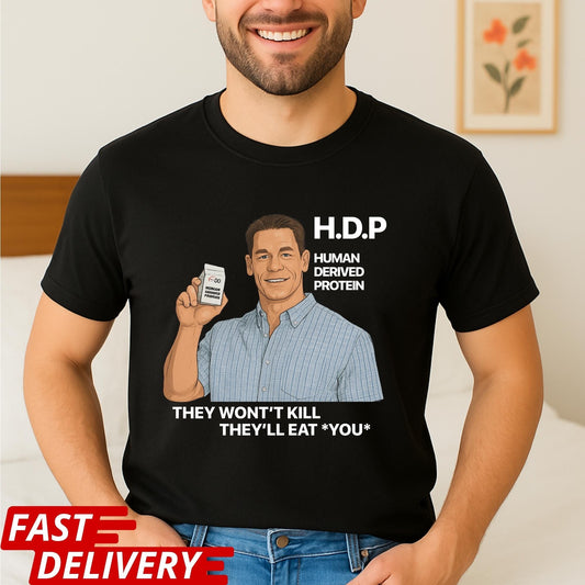 Pluribus HDP T-Shirt, John Cena Human Derived Protein Shirt, Pluribus Series Iconic Scene Tee, Sci-Fi Dark Humor Unisex Shirt