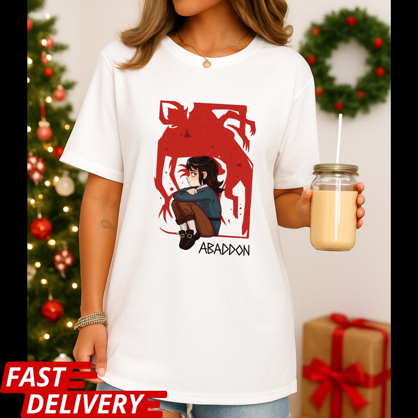 Haunted Hotel Abaddon Cartoon Inspired Custom T-shirt Dark Anime Horror Tee, Gothic Demon Graphic Shirt, Occult Art Aesthetic TShirt