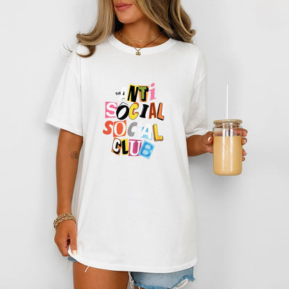 Anti Social Parody T-Shirt, Colorful Collage Letter Tee, Ransom Letter Style Funny Shirt, Anti Social Aesthetic Graphic Top, Social Club