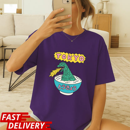 Tokyo Ramen Monster Shirt, Funny Japanese Food T-Shirt, Godzilla Noodle Bowl Tee, Kawaii Japan Graphic Tee, Cool Tokyo Streetwear