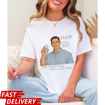 Pluribus HDP T-Shirt, John Cena Human Derived Protein Shirt, Pluribus Series Iconic Scene Tee, Sci-Fi Dark Humor Unisex Shirt