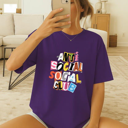 Anti Social Parody T-Shirt, Colorful Collage Letter Tee, Ransom Letter Style Funny Shirt, Anti Social Aesthetic Graphic Top, Social Club