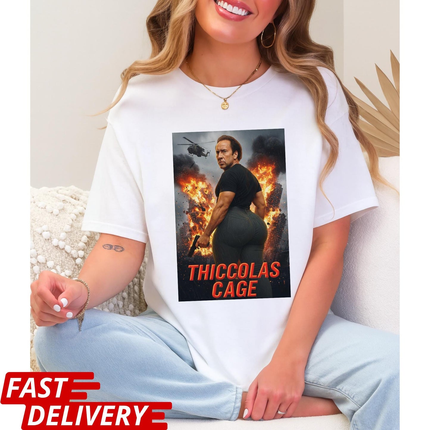 Thiccolas Cage Meme T-Shirt, Thiccolas Cage Shirt, Funny Action Movie Meme Tee, Nicolas Cage T Shirt, Raunchy Gag Gift for Celeb Fans
