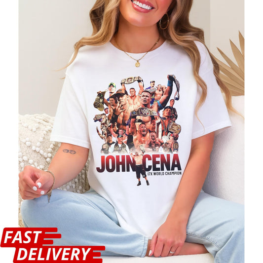 John Cena T-Shirt, John Cena 17x World Champion Shirt, Wrestling Legend Graphic Tee, WWE Superstar Fan Shirt, Unisex Wrestling Tee