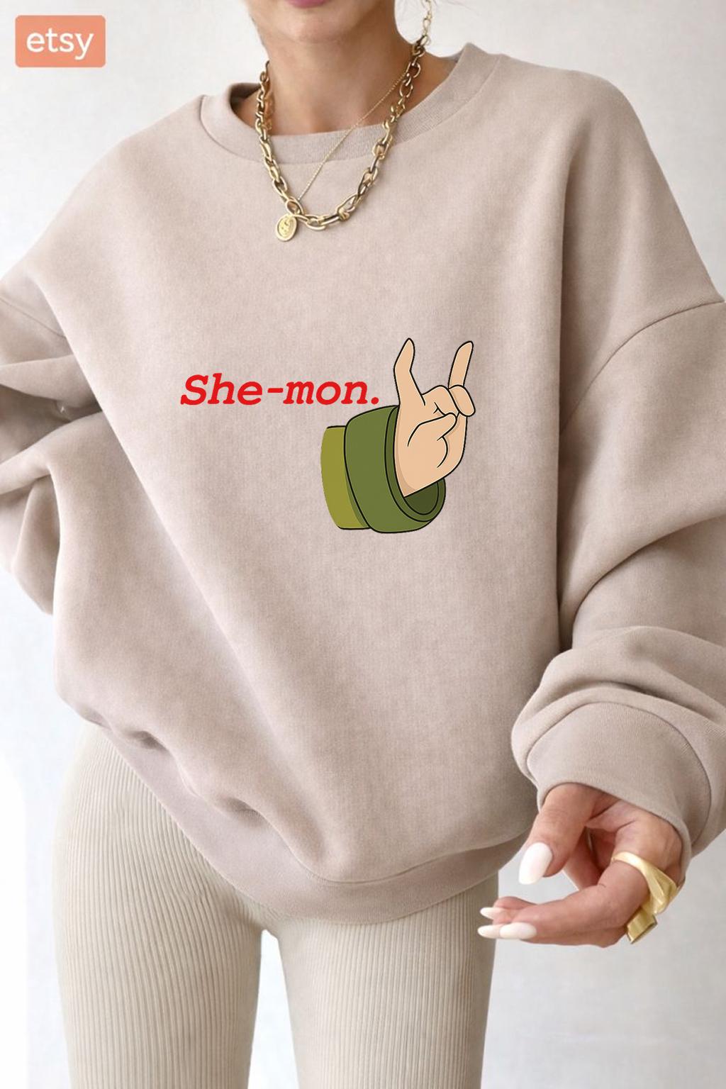 Haunted Hotel She-mon Shirt, Horror Comedy T-Shirt, Funny Dark Humor Tee, Cartoon Hand Gesture Shirt, Unisex Graphic Tee