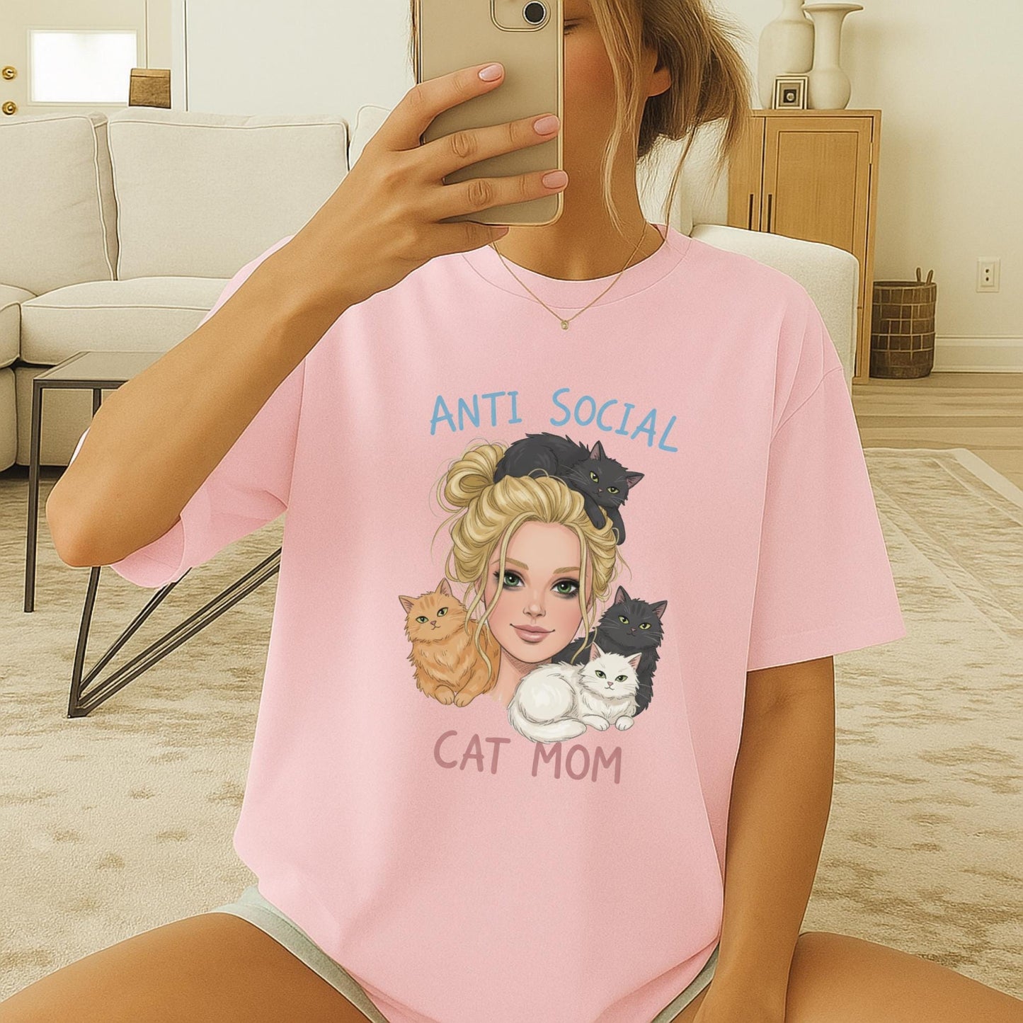 Anti Social Cat Mom T-Shirt, Cute Cat Lover Tee, Introvert Cat Mom Graphic Shirt, Funny Cat Lady Top, Gift for Cat Moms, Vintage Cat Tee