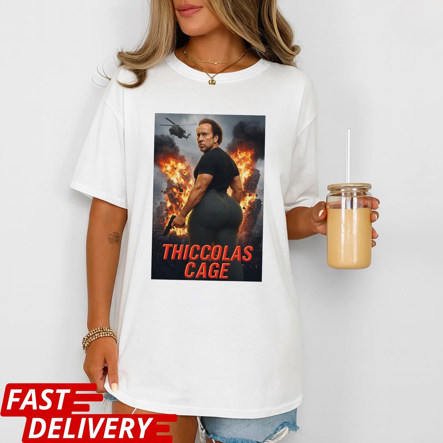 Thiccolas Cage Meme T-Shirt, Thiccolas Cage Shirt, Funny Action Movie Meme Tee, Nicolas Cage T Shirt, Raunchy Gag Gift for Celeb Fans