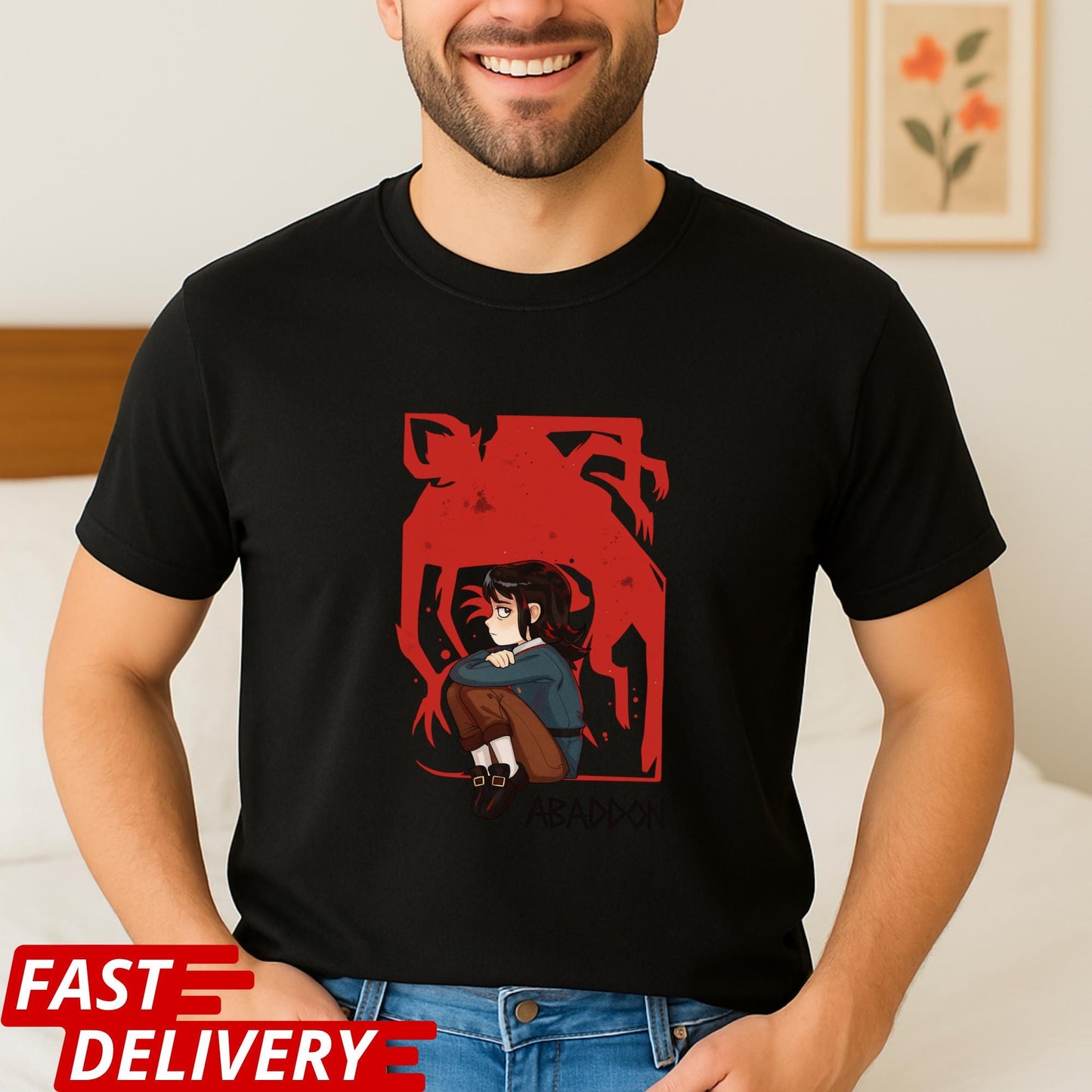 Haunted Hotel Abaddon Cartoon Inspired Custom T-shirt Dark Anime Horror Tee, Gothic Demon Graphic Shirt, Occult Art Aesthetic TShirt