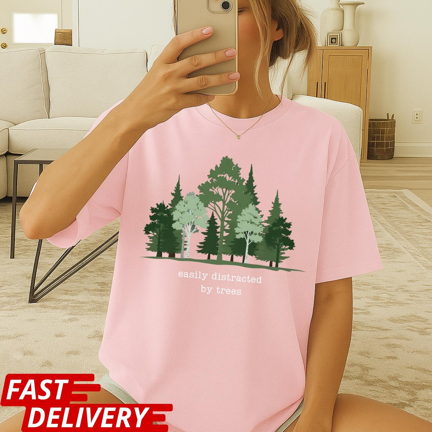 Easily Distracted By Trees Shirt, Nature Lover T-Shirt, Hiking Tee, Forest Graphic Shirt, Outdoor Aesthetic Tee, CottonBody Comfort Tee
