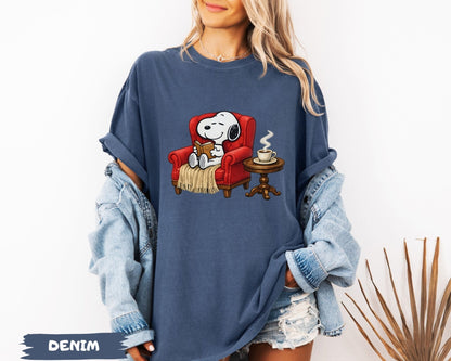 Snoopy Reading Book Cozy Aesthetic Collection - Comfort Colors 1717 Tee, Sweatshirt & Hoodie graphic t-shirt, premium cotton streetwear tee, Cotton Body Tee