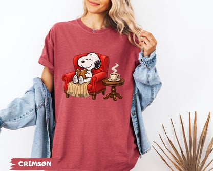 Snoopy Reading Book Cozy Aesthetic Collection - Comfort Colors 1717 Tee, Sweatshirt & Hoodie graphic t-shirt, premium cotton streetwear tee, Cotton Body Tee